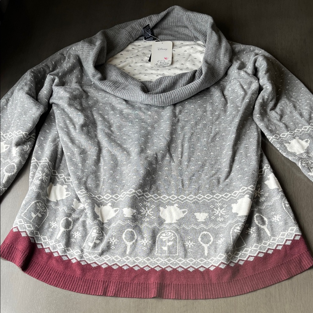 Torrid Gray and Burgundy Off-the-Shoulder Sweater flaws New Size 2X Disney Belle - Picture 11 of 13